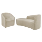 Kit Sofá Curvo França 160cm L.E e Poltrona Luiza Max Conforto, Elegância e Design Moderno Linho Bege