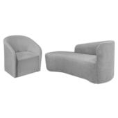 Kit Sofá Curvo França 160cm L.E e Poltrona Luiza Max Conforto, Elegância e Design Moderno Linho Cinza Claro
