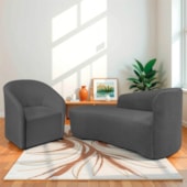 Kit Sofá Curvo França 160cm L.E e Poltrona Luiza Max Conforto, Elegância e Design Moderno Linho Cinza Escuro