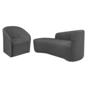 Kit Sofá Curvo França 160cm L.E e Poltrona Luiza Max Conforto, Elegância e Design Moderno Linho Cinza Escuro