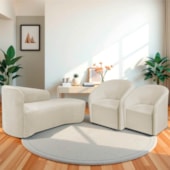 Kit Sofá Curvo França 160cm LD. e 2 Poltronas Luiza Max Conforto, Elegância e Design Moderno Bouclé Bege