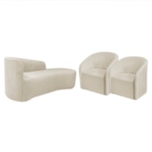 Kit Sofá Curvo França 160cm LD. e 2 Poltronas Luiza Max Conforto, Elegância e Design Moderno Bouclé Bege