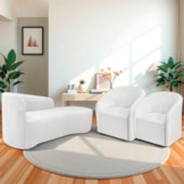 Kit Sofá Curvo França 160cm LD. e 2 Poltronas Luiza Max Conforto, Elegância e Design Moderno Bouclé Branco
