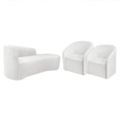 Kit Sofá Curvo França 160cm LD. e 2 Poltronas Luiza Max Conforto, Elegância e Design Moderno Bouclé Branco