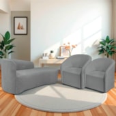 Kit Sofá Curvo França 160cm LD. e 2 Poltronas Luiza Max Conforto, Elegância e Design Moderno Bouclé Cinza