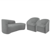 Kit Sofá Curvo França 160cm LD. e 2 Poltronas Luiza Max Conforto, Elegância e Design Moderno Bouclé Cinza