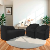 Kit Sofá Curvo França 160cm LD. e 2 Poltronas Luiza Max Conforto, Elegância e Design Moderno Bouclé Preto