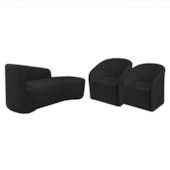 Kit Sofá Curvo França 160cm LD. e 2 Poltronas Luiza Max Conforto, Elegância e Design Moderno Bouclé Preto