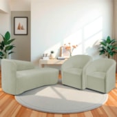 Kit Sofá Curvo França 160cm LD. e 2 Poltronas Luiza Max Conforto, Elegância e Design Moderno Bouclé Verde Oliva