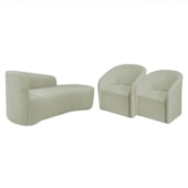 Kit Sofá Curvo França 160cm LD. e 2 Poltronas Luiza Max Conforto, Elegância e Design Moderno Bouclé Verde Oliva