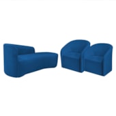 Kit Sofá Curvo França 160cm LD. e 2 Poltronas Luiza Max Conforto, Elegância e Design Moderno Linho Azul Royal