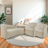 Kit Sofá Curvo França 160cm LD. e 2 Poltronas Luiza Max Conforto, Elegância e Design Moderno Linho Bege