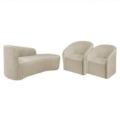 Kit Sofá Curvo França 160cm LD. e 2 Poltronas Luiza Max Conforto, Elegância e Design Moderno Linho Bege