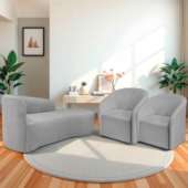 Kit Sofá Curvo França 160cm LD. e 2 Poltronas Luiza Max Conforto, Elegância e Design Moderno Linho Cinza Claro