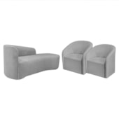 Kit Sofá Curvo França 160cm LD. e 2 Poltronas Luiza Max Conforto, Elegância e Design Moderno Linho Cinza Claro
