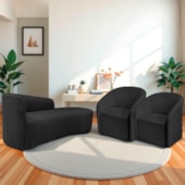 Kit Sofá Curvo França 160cm LD. e 2 Poltronas Luiza Max Conforto, Elegância e Design Moderno Linho Preto