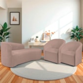 Kit Sofá Curvo França 160cm LD. e 2 Poltronas Luiza Max Conforto, Elegância e Design Moderno Linho Rose