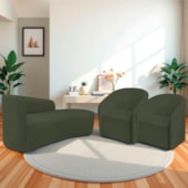 Kit Sofá Curvo França 160cm LD. e 2 Poltronas Luiza Max Conforto, Elegância e Design Moderno Linho Verde