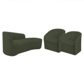 Kit Sofá Curvo França 160cm LD. e 2 Poltronas Luiza Max Conforto, Elegância e Design Moderno Linho Verde