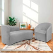 Kit Sofá Curvo França 160cm LD. e Poltrona Luiza Max Conforto, Elegância e Design Moderno Linho Cinza Claro