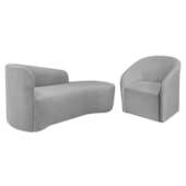 Kit Sofá Curvo França 160cm LD. e Poltrona Luiza Max Conforto, Elegância e Design Moderno Linho Cinza Claro