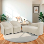 Kit Sofá Curvo França 180cm L.E e 2 Poltronas Luiza Max Conforto, Elegância e Design Moderno Bouclé Bege