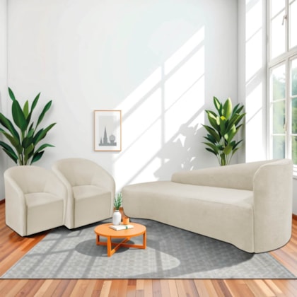 Kit Sofá Curvo França 180cm L.E e 2 Poltronas Luiza Max Conforto, Elegância e Design Moderno Bouclé Bege