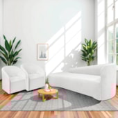 Kit Sofá Curvo França 180cm L.E e 2 Poltronas Luiza Max Conforto, Elegância e Design Moderno Bouclé Branco
