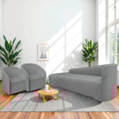 Kit Sofá Curvo França 180cm L.E e 2 Poltronas Luiza Max Conforto, Elegância e Design Moderno Bouclé Cinza