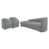 Kit Sofá Curvo França 180cm L.E e 2 Poltronas Luiza Max Conforto, Elegância e Design Moderno Bouclé Cinza
