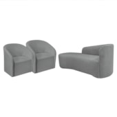 Kit Sofá Curvo França 180cm L.E e 2 Poltronas Luiza Max Conforto, Elegância e Design Moderno Bouclé Cinza