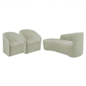 Kit Sofá Curvo França 180cm L.E e 2 Poltronas Luiza Max Conforto, Elegância e Design Moderno Bouclé Verde Oliva