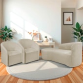 Kit Sofá Curvo França 180cm L.E e 2 Poltronas Luiza Max Conforto, Elegância e Design Moderno Linho Bege