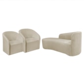 Kit Sofá Curvo França 180cm L.E e 2 Poltronas Luiza Max Conforto, Elegância e Design Moderno Linho Bege