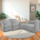Kit Sofá Curvo França 180cm L.E e 2 Poltronas Luiza Max Conforto, Elegância e Design Moderno Linho Cinza Claro