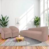 Kit Sofá Curvo França 180cm L.E e 2 Poltronas Luiza Max Conforto, Elegância e Design Moderno Linho Rose