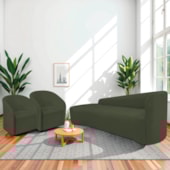 Kit Sofá Curvo França 180cm L.E e 2 Poltronas Luiza Max Conforto, Elegância e Design Moderno Linho Verde
