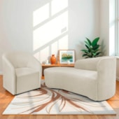 Kit Sofá Curvo França 180cm L.E e Poltrona Luiza Max Conforto, Elegância e Design Moderno Bouclé Bege