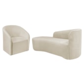 Kit Sofá Curvo França 180cm L.E e Poltrona Luiza Max Conforto, Elegância e Design Moderno Bouclé Bege