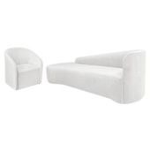 Kit Sofá Curvo França 180cm L.E e Poltrona Luiza Max Conforto, Elegância e Design Moderno Bouclé Branco