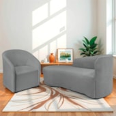 Kit Sofá Curvo França 180cm L.E e Poltrona Luiza Max Conforto, Elegância e Design Moderno Bouclé Cinza