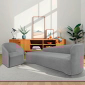 Kit Sofá Curvo França 180cm L.E e Poltrona Luiza Max Conforto, Elegância e Design Moderno Bouclé Cinza
