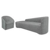 Kit Sofá Curvo França 180cm L.E e Poltrona Luiza Max Conforto, Elegância e Design Moderno Bouclé Cinza