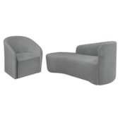 Kit Sofá Curvo França 180cm L.E e Poltrona Luiza Max Conforto, Elegância e Design Moderno Bouclé Cinza