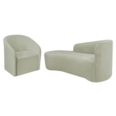 Kit Sofá Curvo França 180cm L.E e Poltrona Luiza Max Conforto, Elegância e Design Moderno Bouclé Verde Oliva