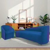 Kit Sofá Curvo França 180cm L.E e Poltrona Luiza Max Conforto, Elegância e Design Moderno Linho Azul Royal