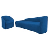 Kit Sofá Curvo França 180cm L.E e Poltrona Luiza Max Conforto, Elegância e Design Moderno Linho Azul Royal
