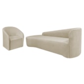Kit Sofá Curvo França 180cm L.E e Poltrona Luiza Max Conforto, Elegância e Design Moderno Linho Bege