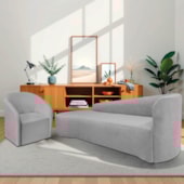 Kit Sofá Curvo França 180cm L.E e Poltrona Luiza Max Conforto, Elegância e Design Moderno Linho Cinza Claro