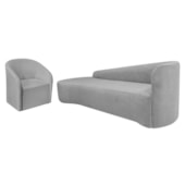 Kit Sofá Curvo França 180cm L.E e Poltrona Luiza Max Conforto, Elegância e Design Moderno Linho Cinza Claro